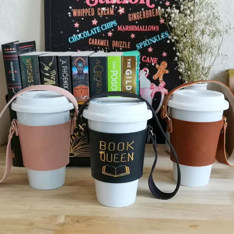 Personalised Leather Coffee Cup Sleeve Reusable Takeaway Cup