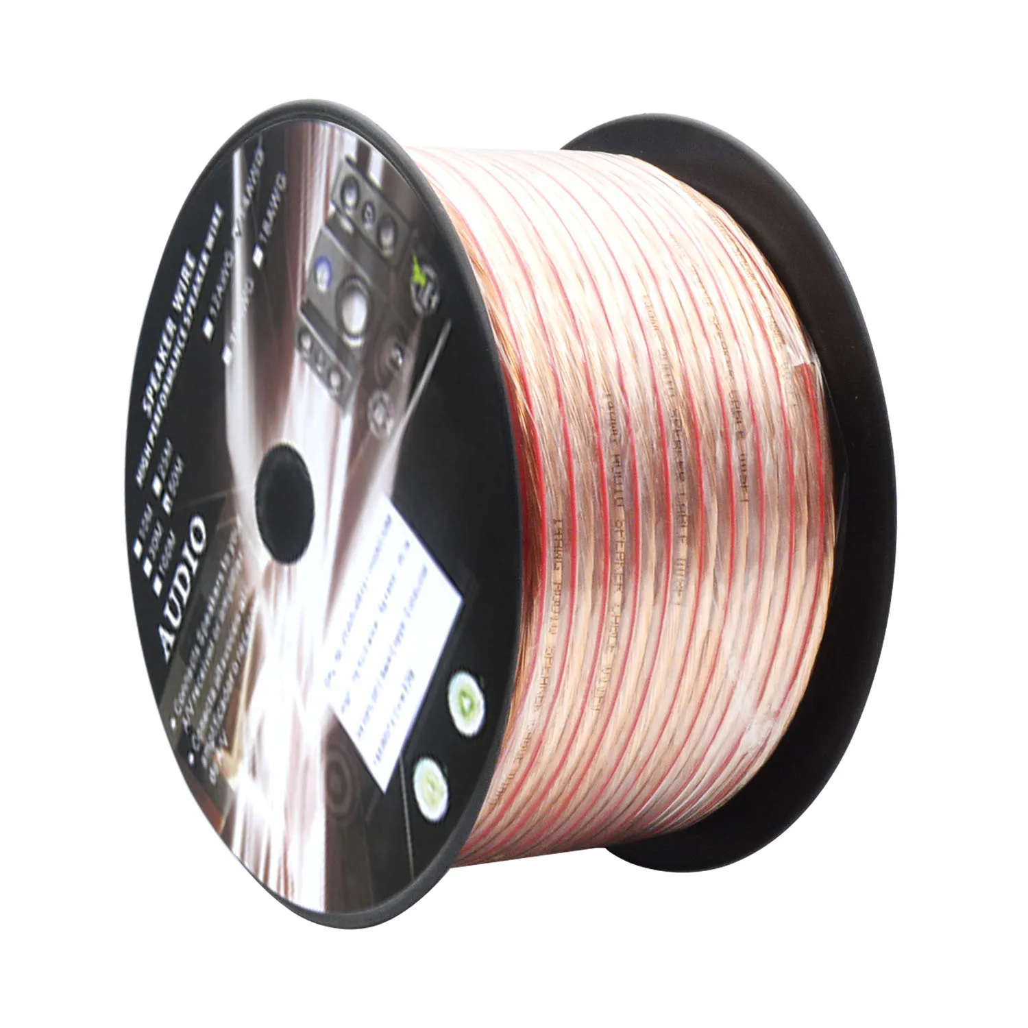 Spool of High Quality Transparent PVC Speaker Wire for Audio to Amplifier, Surround Sound System, TV Home Theater and Car Stereo