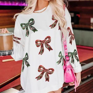 High Quality Christmas Fashion Crew Neck Hoodie for Women Custom Embroidery Sequin Graphic Printed Front Logo Oversized Hoodie