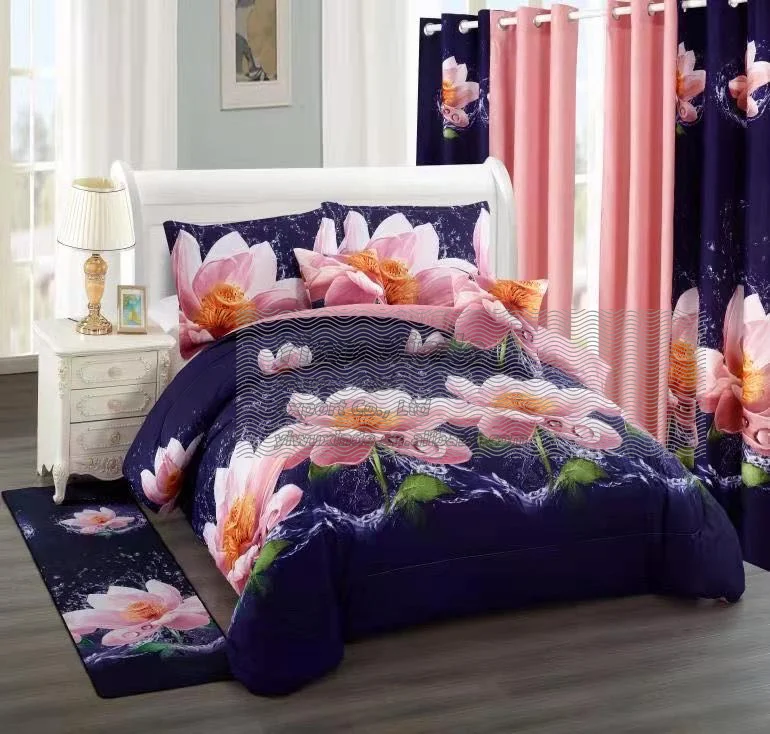 SAPHREAS Copripiumino King Size 3 Pezzi In Cotone Biologico - Motivo Fiori Magnolia Blu E Rosa, 1 Copripiumino 230x220 + 2 Federe 50x75