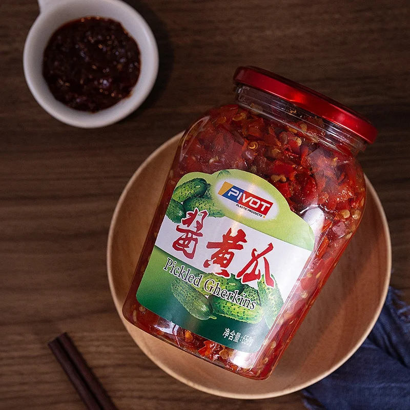 Good Seal 480ml 690ml clear PET Food Grade Pickle Jar Plastic Kimchi Container With Metal Cap