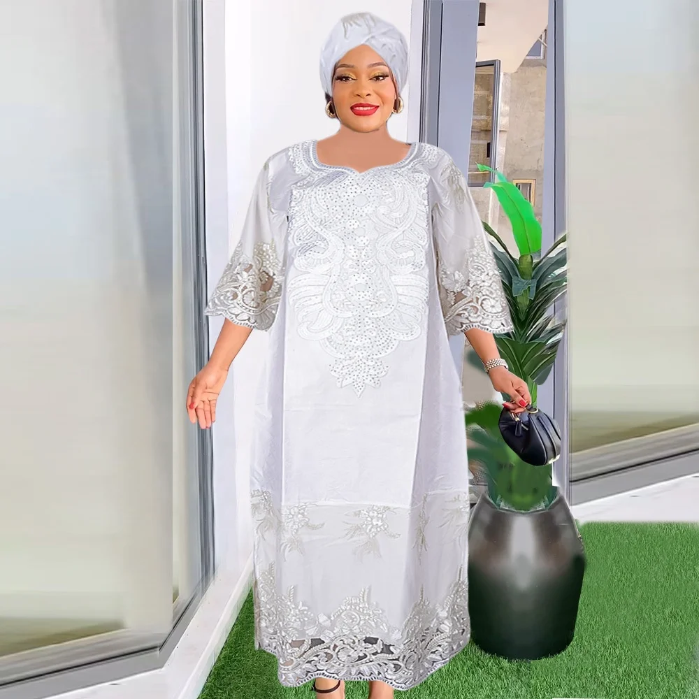 African Luxury Embroidery Boubou Rich Dress Set With Scarf High Quality  Elegant Maxi Dresses Robe for Women K0835