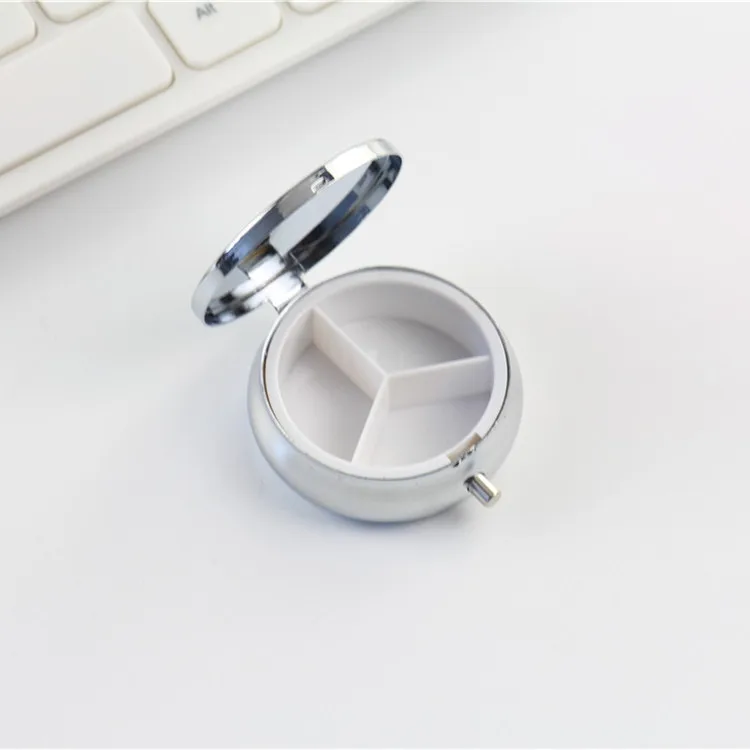 50mm Silver Metal Pill Box with 3 Compartments - Travel Pill Organizer ...