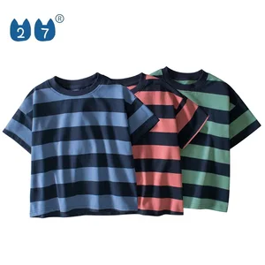 Short Sleeve Cotton Short Sleeve O Neck Children Stripe T Shirt for Boys