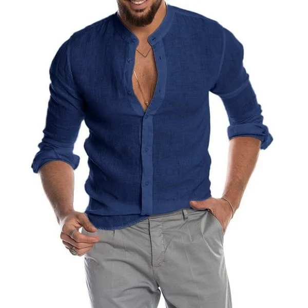 Custom No Label Blank Cotton Linen Work Shirts For Men Long Sleeve ...