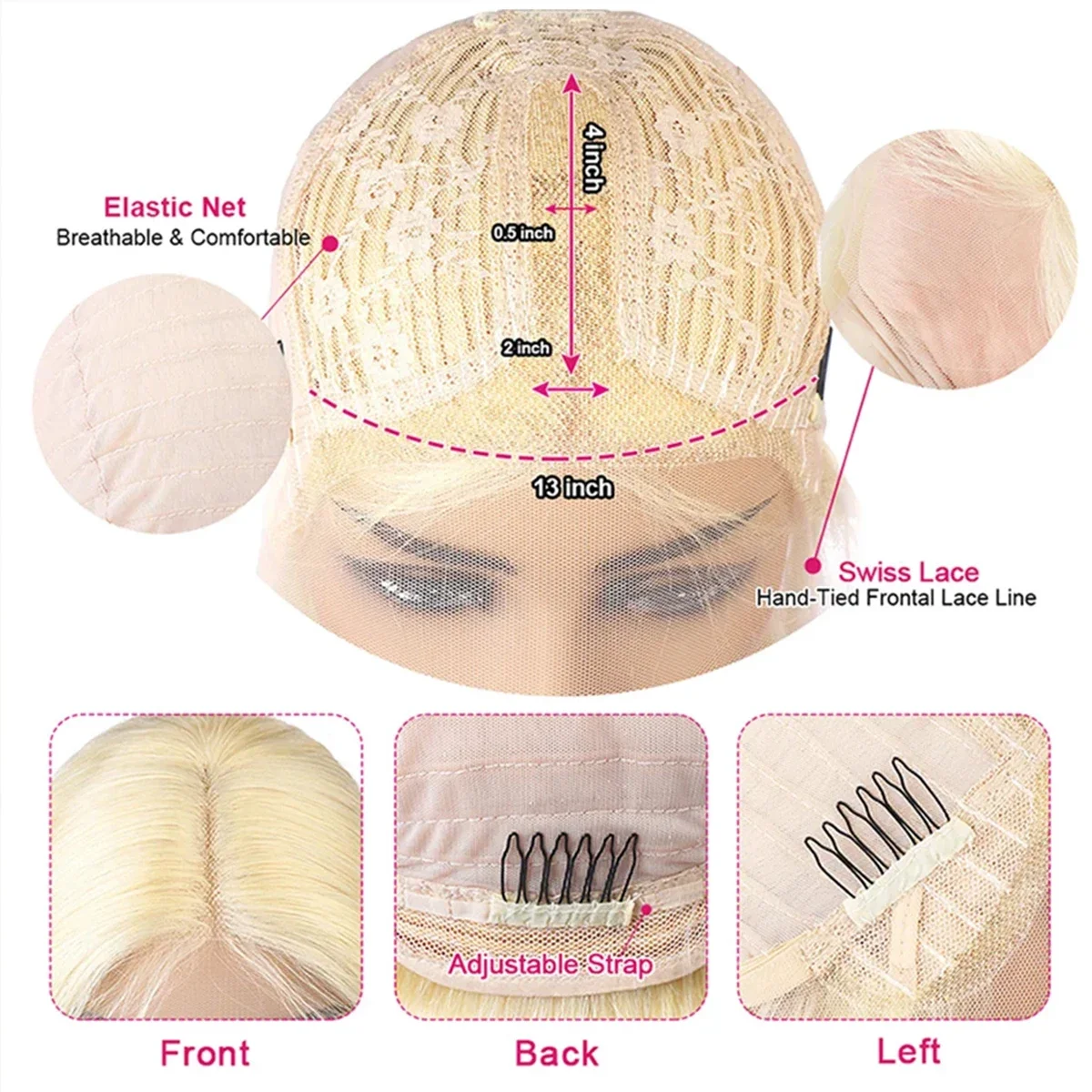 613 Honigblond Kurze Bob-Perücke Echthaar-Perücken für Frauen Brasilianisches Remy-Haar Gerade T-Teil Lace Frontal-Perücke 180 Dichte_voghion.com