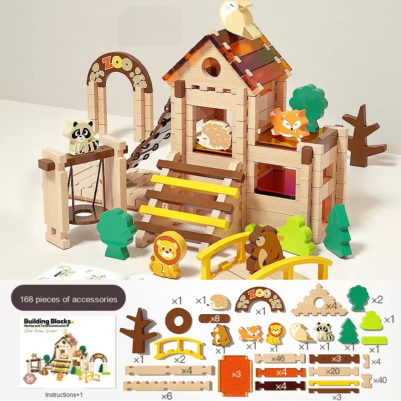 Kinder-Schloss-Stoßzahnbauklötze Kreative Puzzle Architekturbausteine Haus-Bau-Spiel Holzspielzeug für Kinder