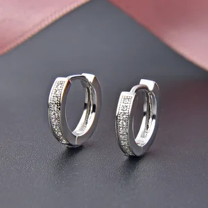 12mm Rhodium Plated Silver Hoop Earrings | Front-Facing Cubic Zirconia Sparkle | Hypoallergenic Comfort Fit Earrings