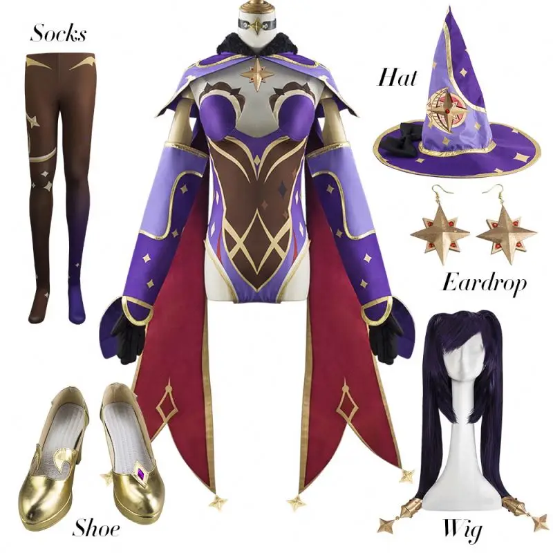 Genshin Impact Mona Cosplay Costume Mona Megistus Astrologer Outfit with Hat 