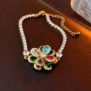 Women's Fashion Chain & Link Bracelets Jewelry Gold Plated Copper Alloy Colorful Zircon Flower