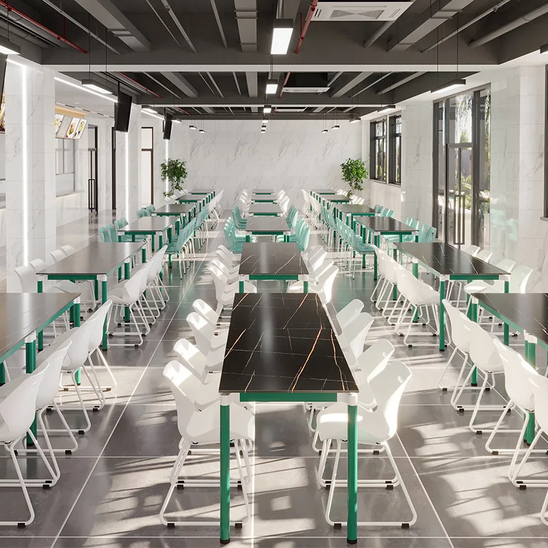 Modern Four-Person School Canteen Dining Table Chair One-Piece Metal Combination for Hotel Outdoor Bedroom Hospital Use