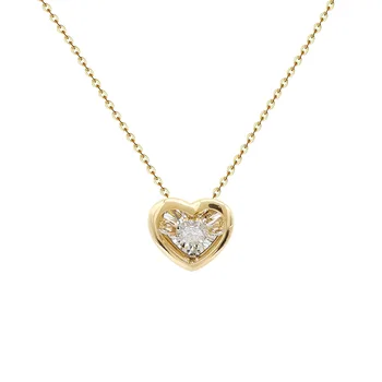 Fashion Dancing Diamond Heart Necklace Women Illusion Setting Moving Diamond Pendant 18K Solid Gold Thin Gold Chain Necklace