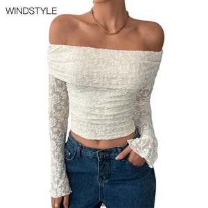 Autumn One-Shoulder Commuter Top with Long Sleeve Slim Fit and Breathable Short Length Collarless Design