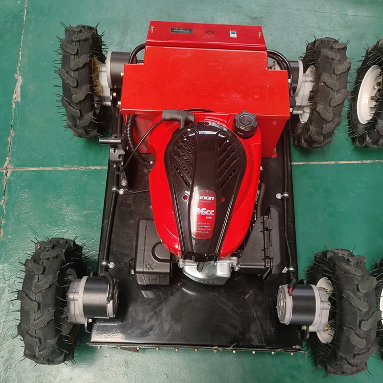Cheap Durable Easy to operate Gasoline engine RC lawn mower 4 Wheel Self propelled Remote control slope Grass cutting machine