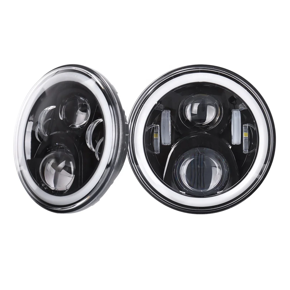 TIYPEOR Wholesale 12V 24V Auto Accessories with Halo Angel Eyes DRL Headlamp for Jeep 7 Inch Round LED Headlight Motorcycle