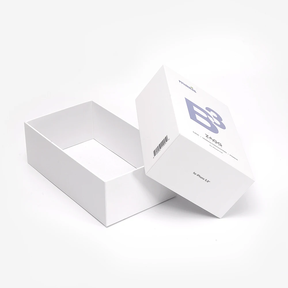 Custom UV Logo Recyclable 2 Pieces Cardboard Packaging Lid and Base White Phone Paper Gift Box