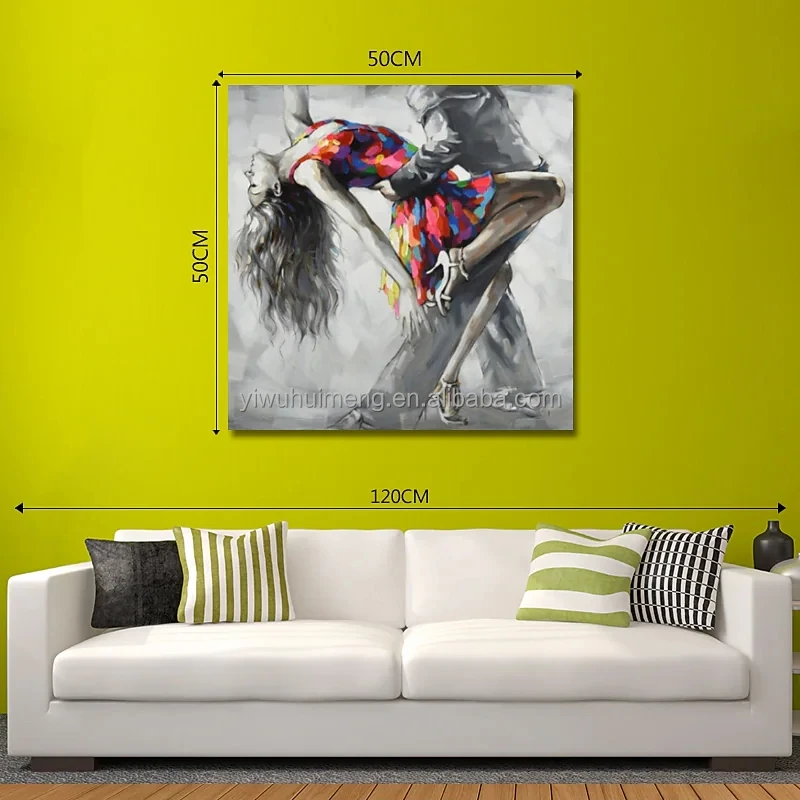 Home Decor Stretched Frame Ready to Hang 100%  Hand Painted Wall Art People Canvas Luxury Abstract Dance Couple Women  Painting