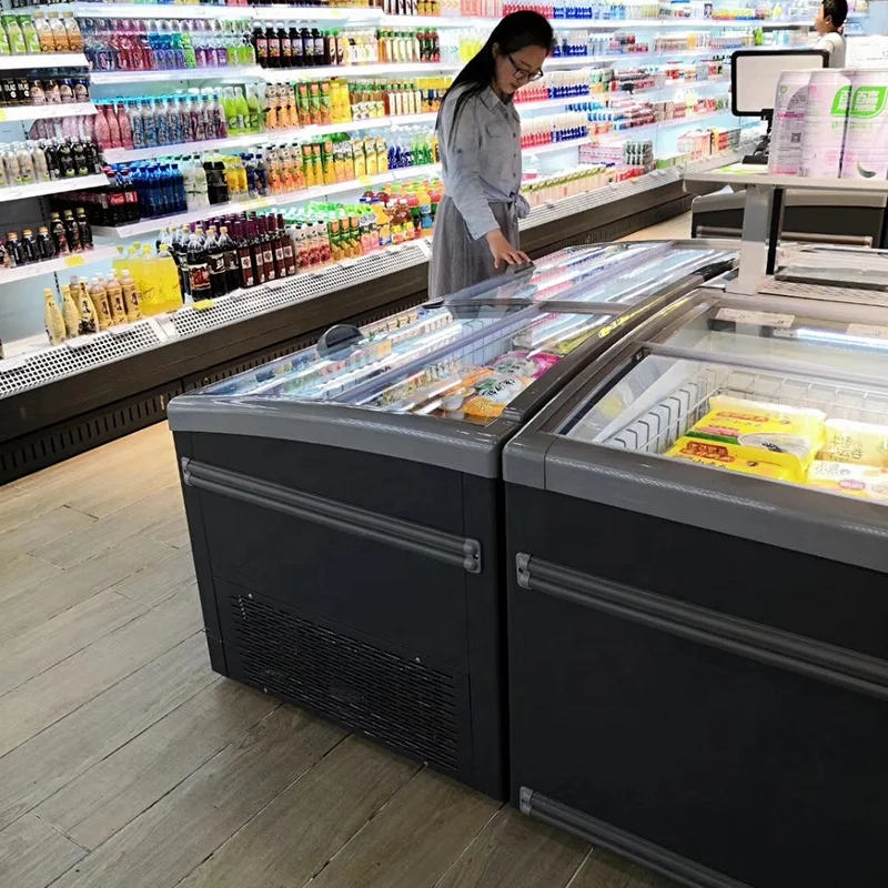Lintee Supermarket Non Frost Deep Freezer Commercial Island Freezer