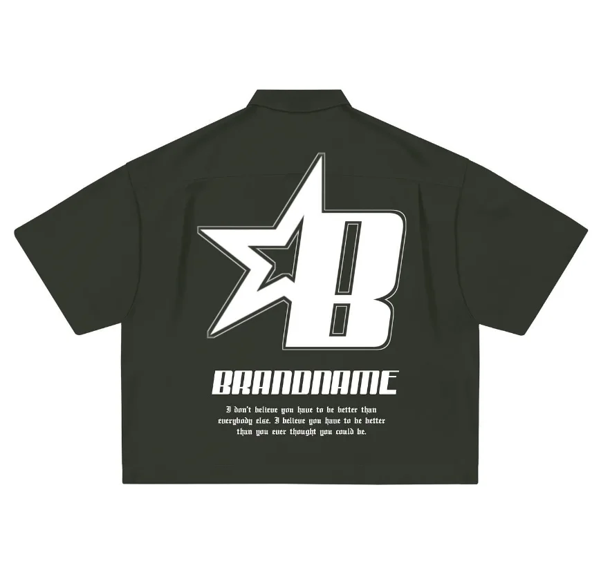 Custom Vintage Mens Crop Top Boxy Fit Zip Up Collar Shirt Oversized