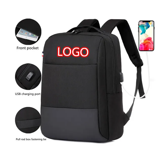 Custom Black Nylon Laptop Backpacks School Bags Unisex Custom Logo Usb