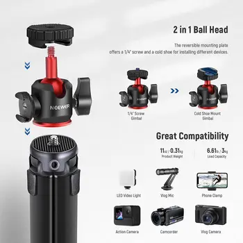 Extendable Vlogging Table Tripod NEEWER Mini Camera Tripod with 360 Degree Adjustable Ball Head and Accessory Shoe detail image