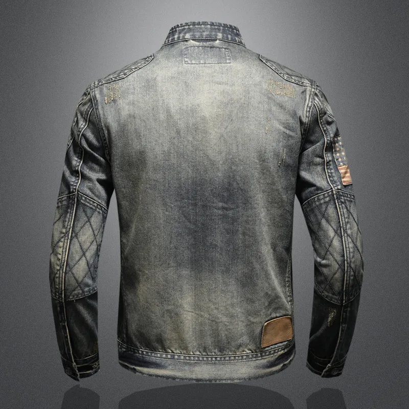 Trendy Spring Autumn Denim Tops Men's Personality Stand Collar Zipper Men Jean Jacket_voghion.com