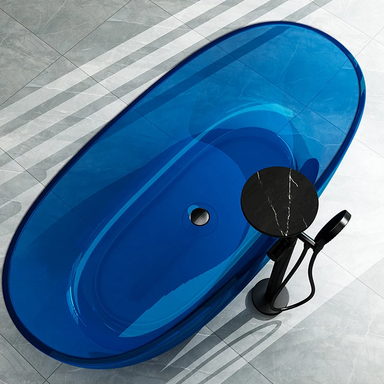 Orea Modern Colored Resin Stone Cast  Clear Acrylic Bath Tub  Transparent Pink Overflow Freestanding Bathtub for Sale