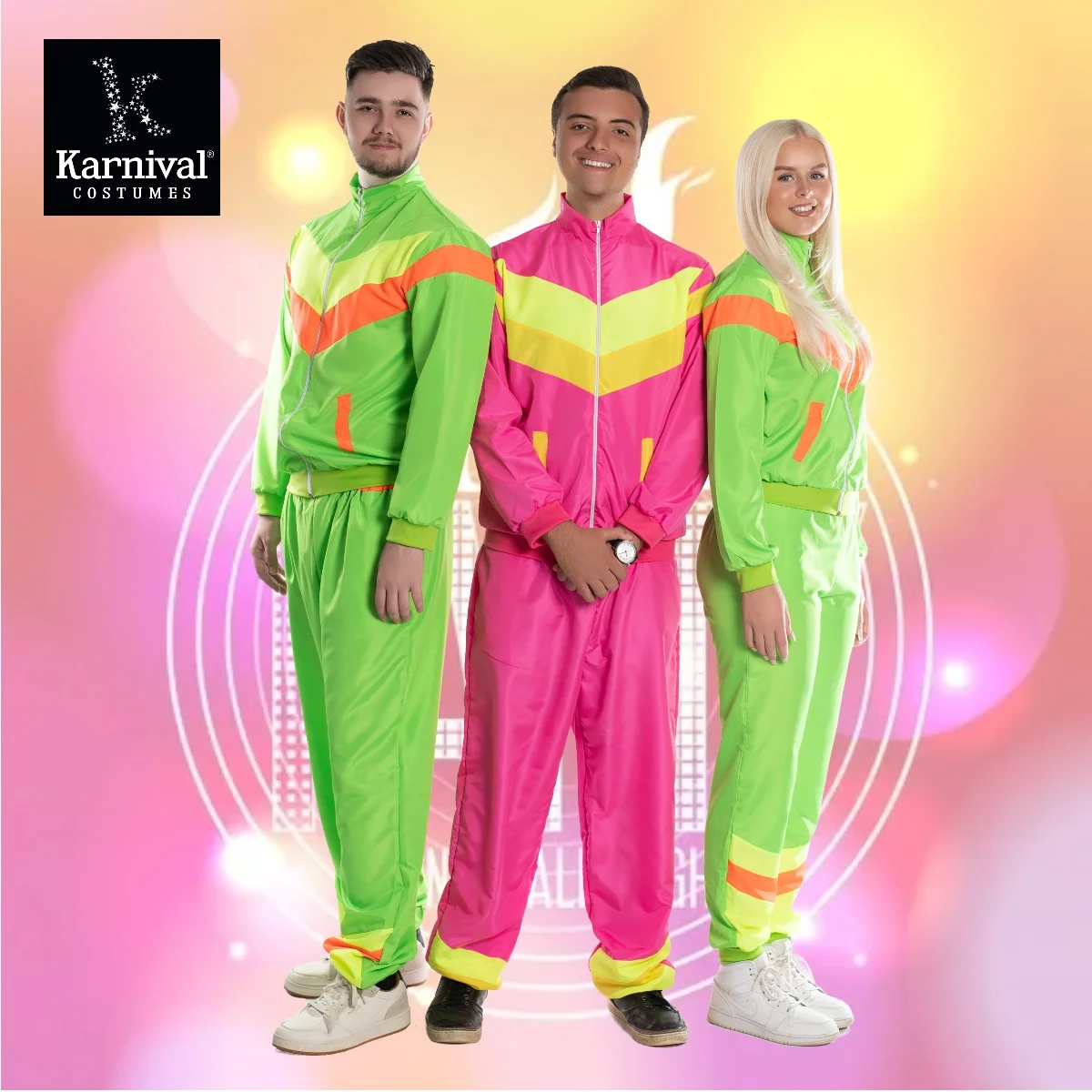 Whole Sale Men's Halloween Carnival Party Performance Costume Premium 80s  90s Tracksuit Disco Hip Hop Three Colors Family Suit