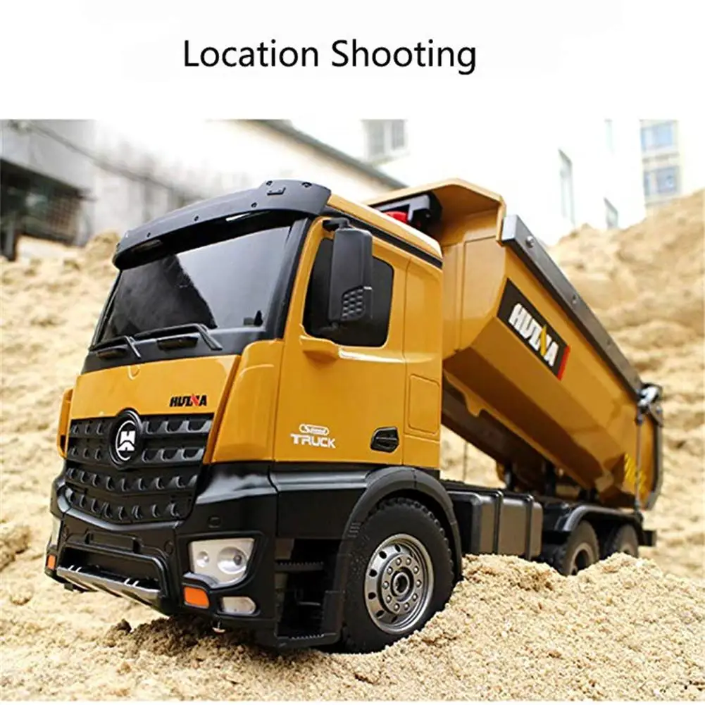HUINA 1573 1/14 10CH RC Dumping Truck 2.4GHz Toys Remote Control Dump Self-Discharging Engineering Truck LED Light RC Truck Toy