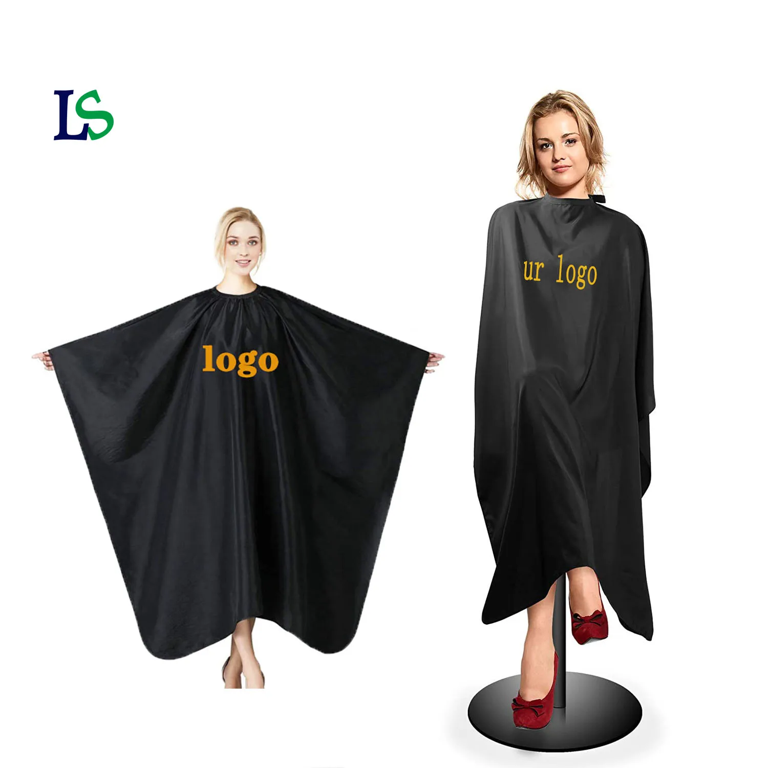 Lingsheng Профессиональный парикмахерский салон полиэстер черный водонепроницаемый парикмахерский логотип на заказ накидки