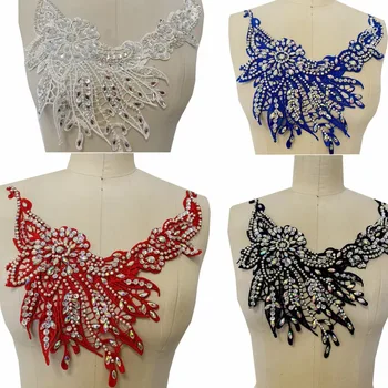 White Red Blue Rhinestones Lace Applique Nail Beads Clothing Accessories Neckline Luxury Diamond Ornaments