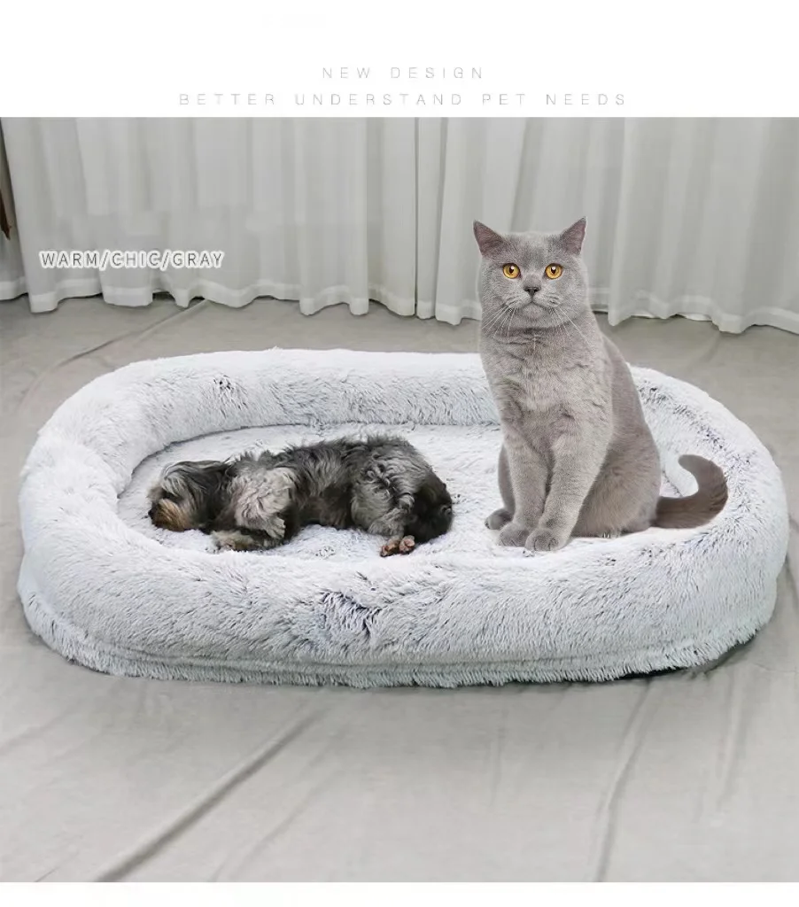 Manufacture 160cm Non-Slip Washable Long Plush Giant Fluffy Pet Bed For Cat Dog For Pet Animals