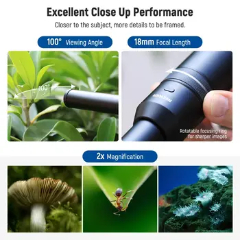 NEEWER LS-51 Aluminum 18mm Wide Angle&2x Macro Probe Phone Lens for 17mm Thread Backplate detail image
