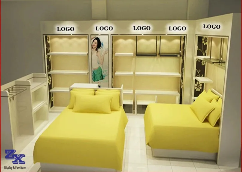 Textile Store Interior Design Quilts Display Stands Pillows Display Shelf  Bedding Display Racks for Retail Textile Shop
