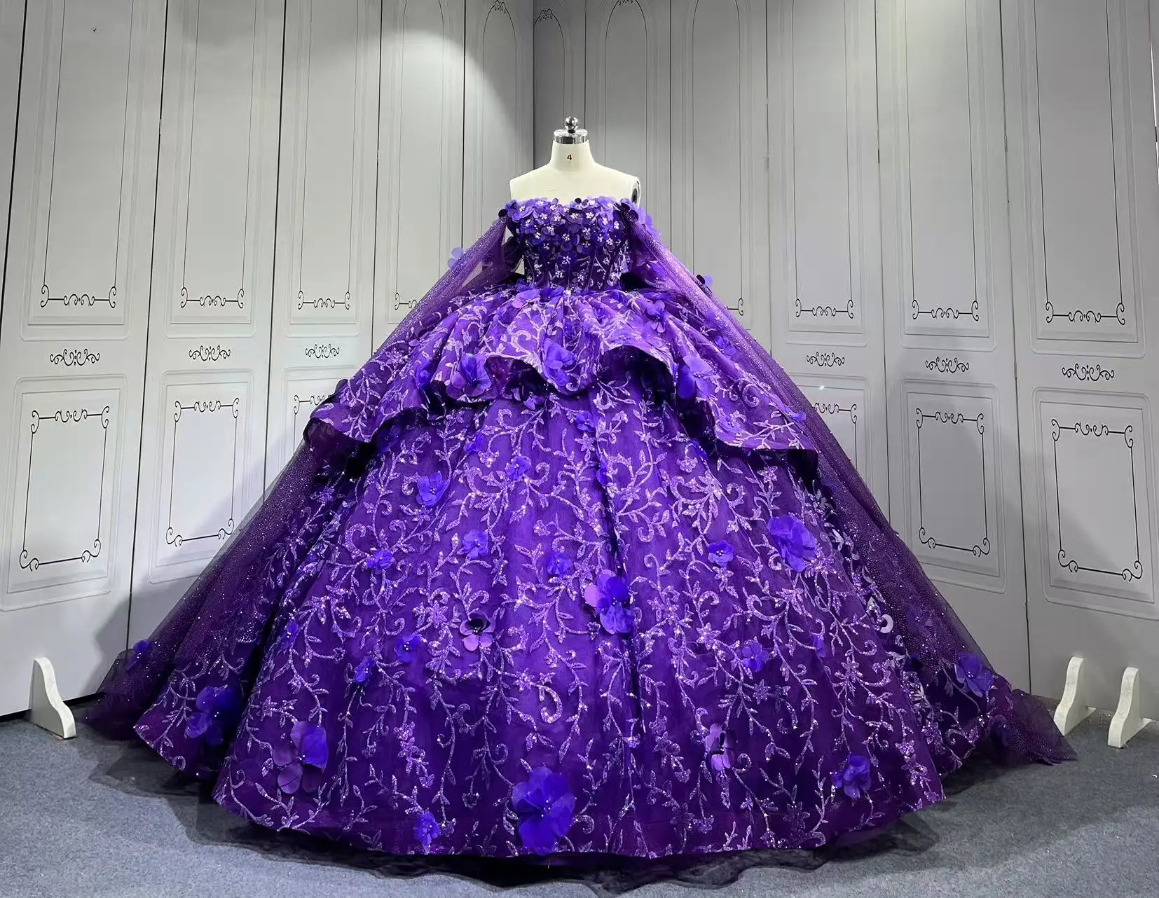 Mumuleo Cape Sleeve Purple Quinceanera Dress Beading Vestidos De 15 Anos  Sequin Instagram Gowns Lace Appliques Princess Dress