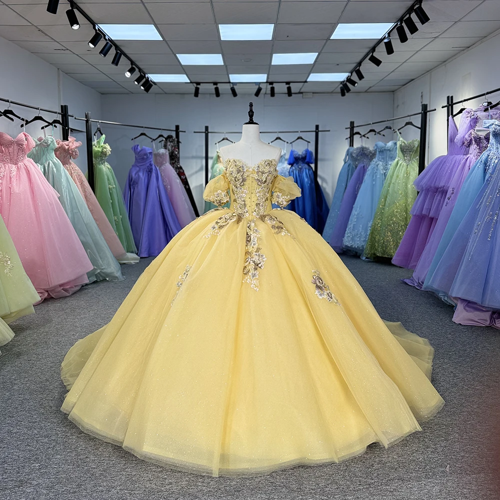 Jancember 6823 Bright Yellow Lace Quinceanera Ball Gown For Girls Oem Jancember 6823 Bright Yellow Lace Quinceanera Ball Gown For Girls Oem