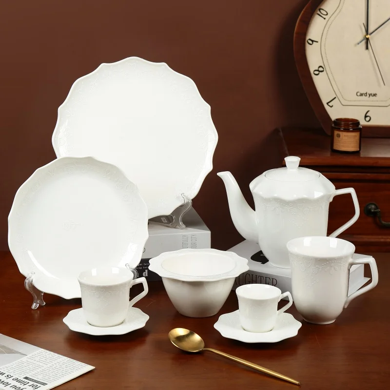 Wholesale Ceramic Flower Prints Cup and Saucer Set Elegant Tea Pot Set Restaurant Personalized Decal Tableware Set