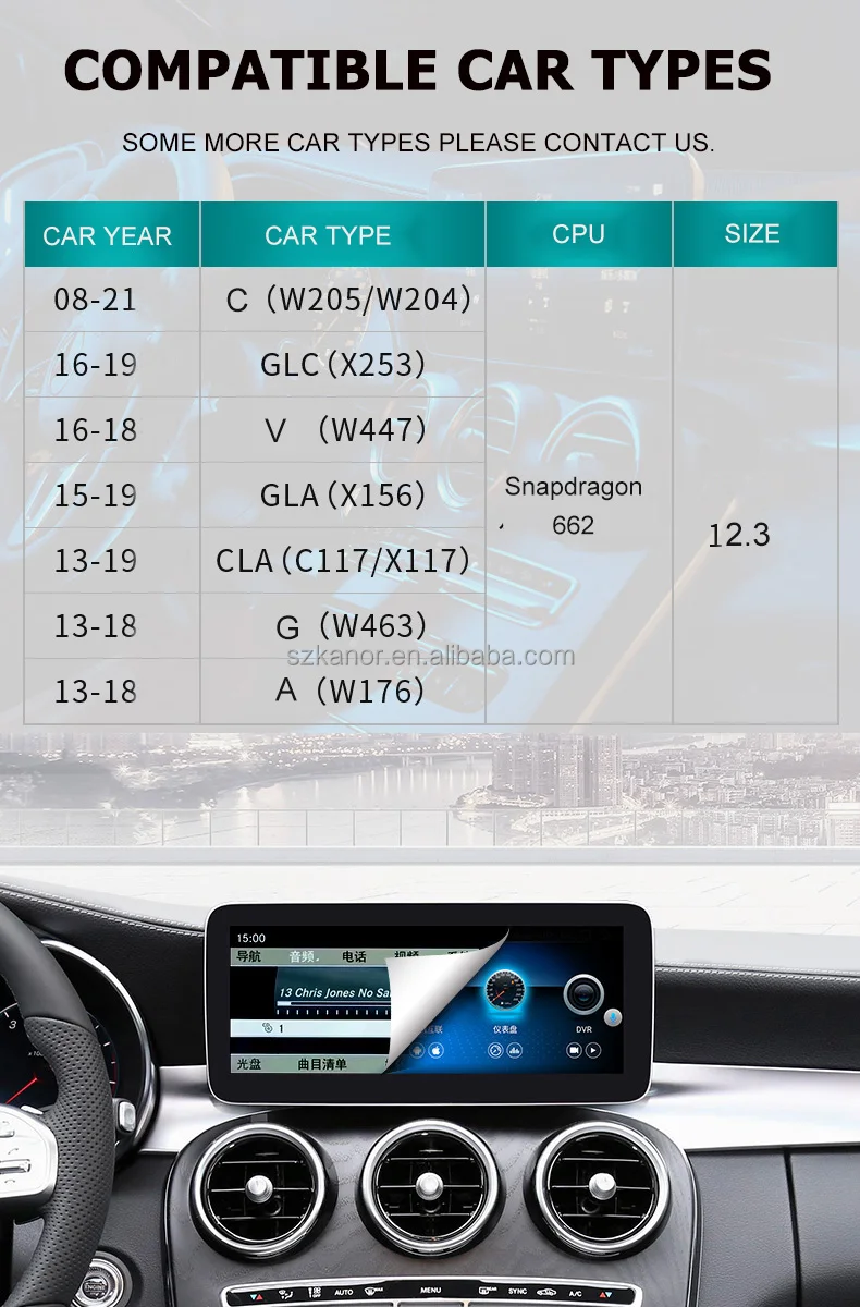 Car tablet Android 12/13 8+256 da 12.3” per Mercedes Classe C GLC
