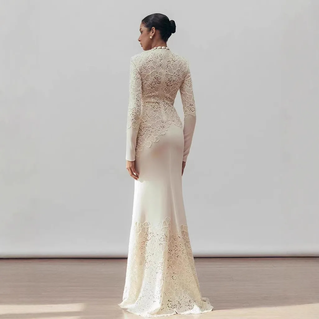 Fashion Design Luxury High Quality Vintage Tight Banquet Elegant Hook Flower Fishtail White Dress