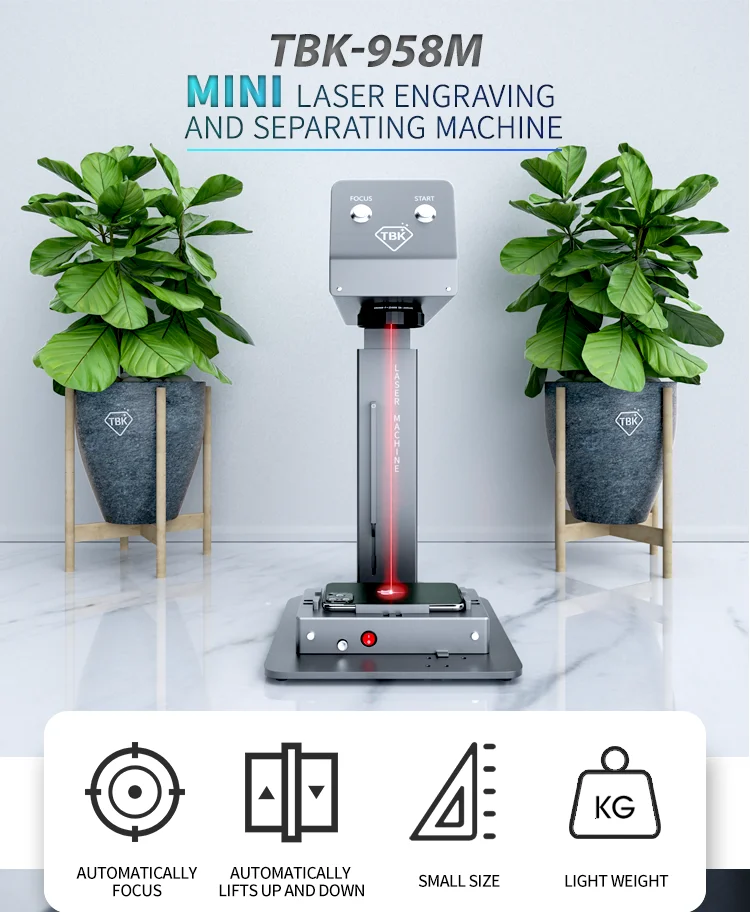 2021 New Arrival Mini TBK 958M Auto Focus Laser Cutting Engraving Marking Printer, Iphone Back Glass Remover Machine for Iphone