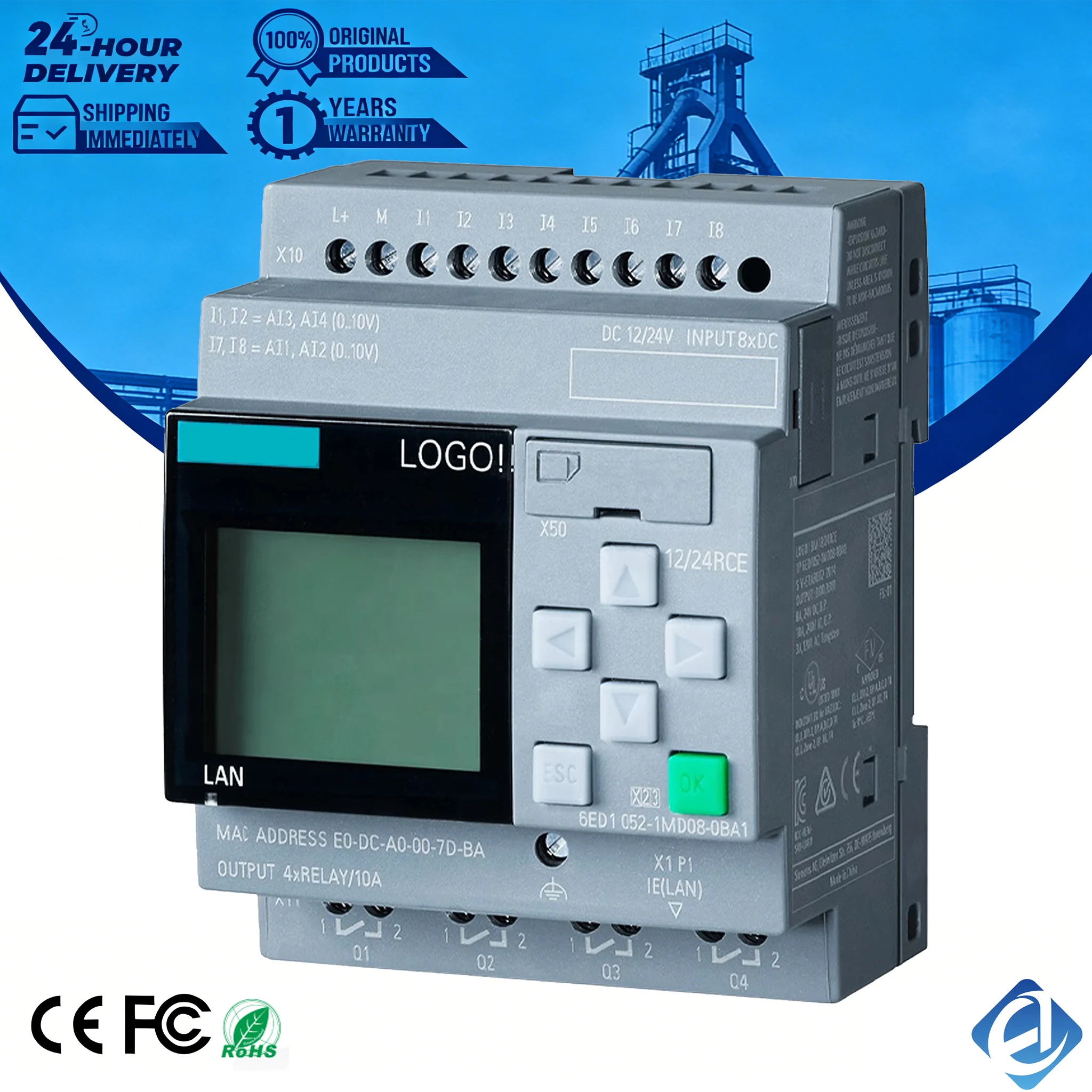 LOGO Logic Module New Original 6ED1052-1MD08-0BA1 EPR Compliant CE Certified I/O Memory PLC 110V Industrial Automation Stock