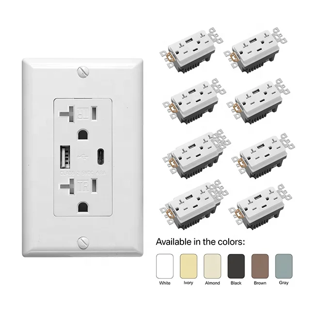 Barep American UL Duplex Receptacle Resistant Tamper Resistant 4.8A Type AC USB Розетки Настінні Електричні з USB-розеткою