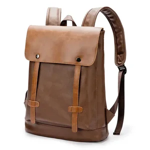 Large Capacity Leather Bags Men Backpack PU Leather Laptop Backpack Waterproof Men Backpack  for Travelling
