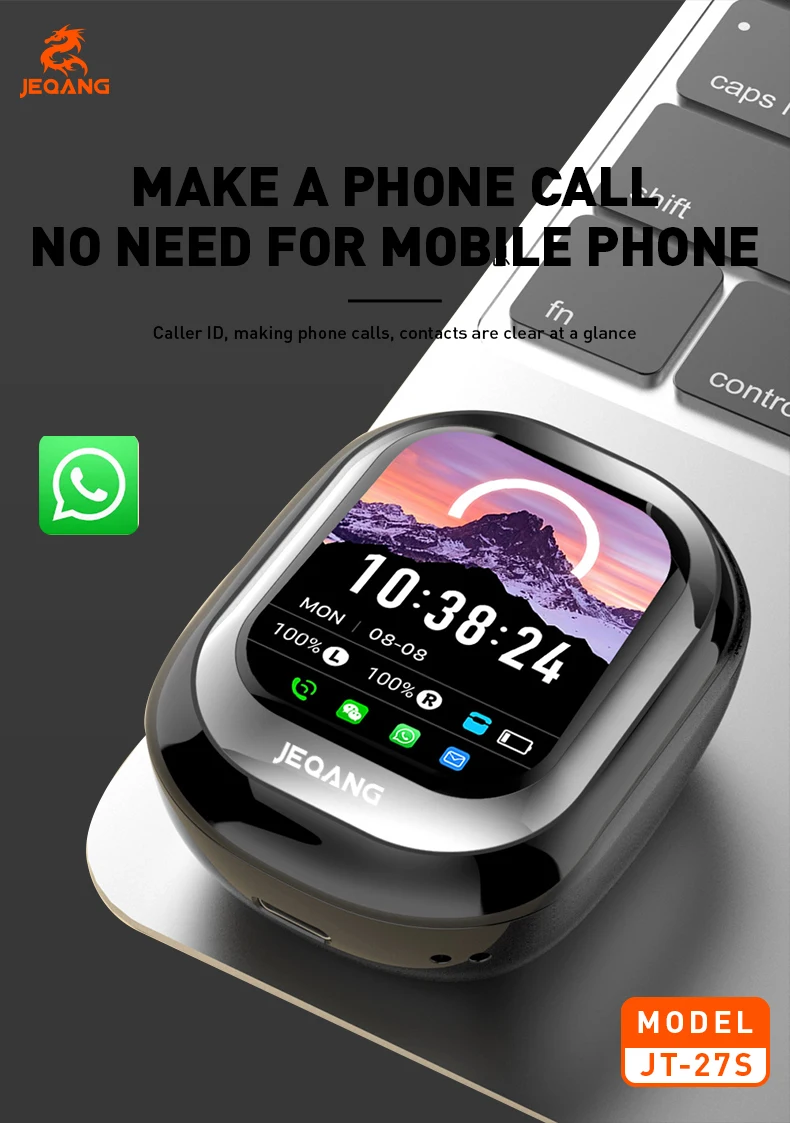 Jeqang-27S TWS BT Wireless In-Ear Earphones Smart Touch Screen Noise Cancelling Headphones Supports WeChat WhatsApp Messages