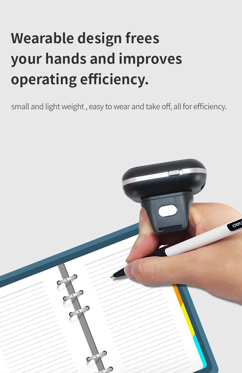 Bluetooth Portable 1D 2D Mini Pocket Size Scanner  Ring Wearable Wireless Barcode Reader for Book, Warehouse Inventory, Express