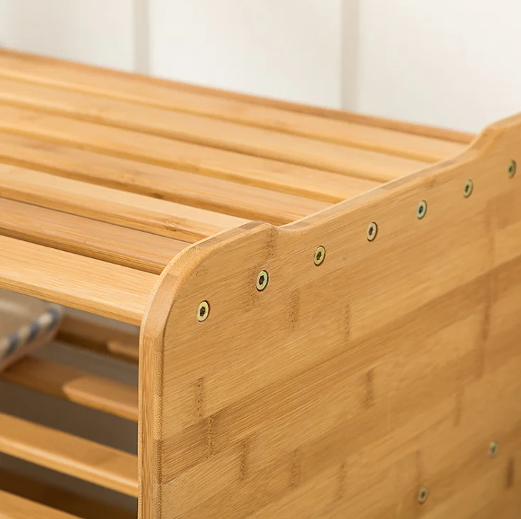 
Креативный роскошный бамбуковый 2 в 1 дизайнерский вход стоячий столик для чая с боковым концом органайзер для обуви стойка для хранения с сидячей скамейкой 