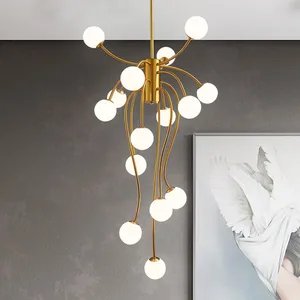 JACKSUN Staircase Pendant Light Luxury-inspired Double-height Living Room Lighting Villa Duplex Loft Magic Bean Pendant Light