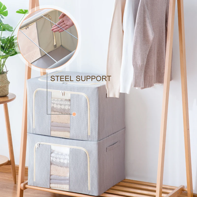 Fabric Storage Basket Bins Organizer with Wooden Carry Handle Set
