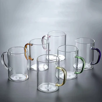 Hot Sell 300ml 400ml Milk Tea Transparent Glass Coffee Cup With color Handle