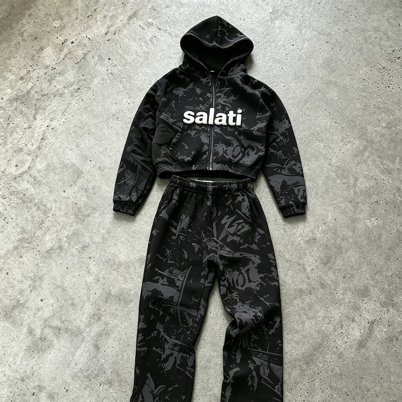Custom Polyester/Cotton Zip Hoodie Jogger Set Heavyweight 360GSM Camo Print Outdoor Casual Quick Dry Embroidery Logo gallery 4